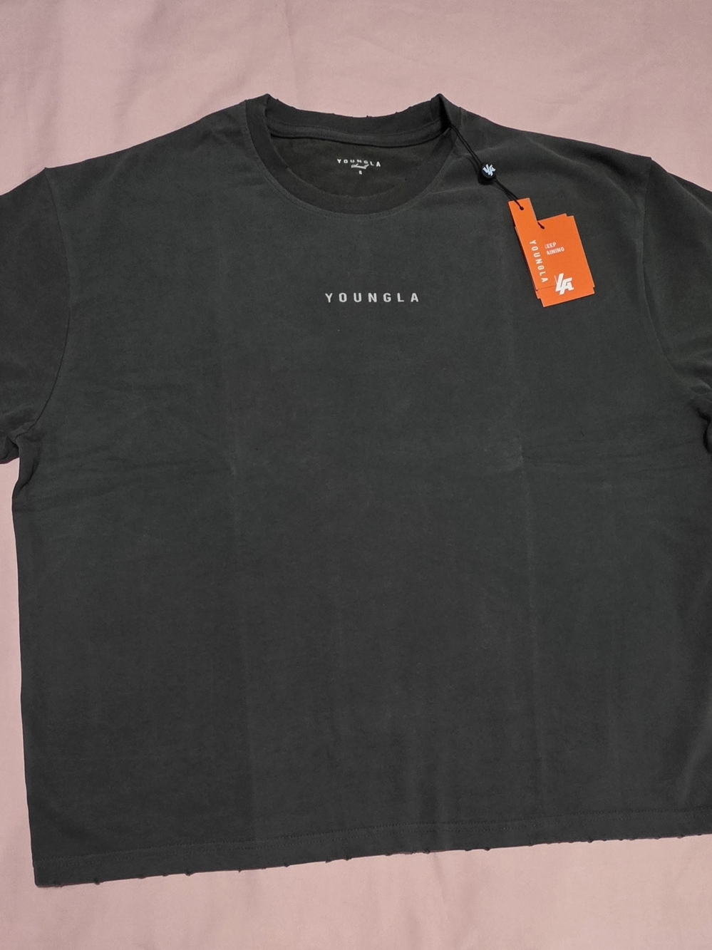 YoungLA Black Crewneck Logo Tee with Orange Tag